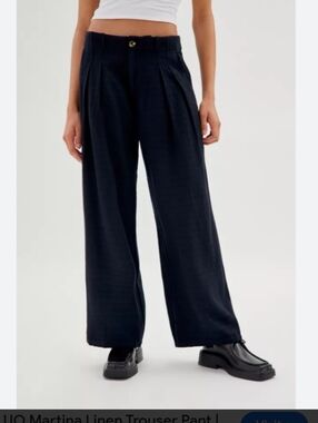 Urban Outfitters Martina Linen Blend Pleated Trouser Pants Wide Leg